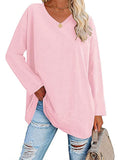 themeisles Ladies T-shirt New Multi-color Loose Drop Shoulder Sleeve V-neck Solid Color Women's Tops