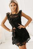 themeisles Round Neck Cap Sleeve Lace Mini Dress