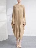 themeisles Batwing Sleeves Loose Pleated Solid Color Maxi Dresses