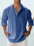 themeisles Men's Linen Shirt Casual Shirt Beach Shirt Henley Shirt Black White Pink Long Sleeve Plain Henley Spring & Summer Hawaiian Holiday Clothing Apparel