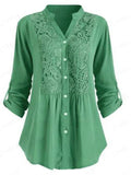 swvws Women's Plus Size Tops Tunic Shirt Plain Lace Long Sleeve Lace Trims V Neck Basic Daily Weekend Cotton Fall Winter Green White