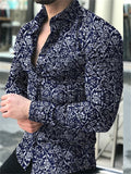 themeisles Autumn New Men's Shirts Muscle Men Lapel Cardigan Printed Shirt Slim Type Fashion Long-sleeved Men's Clothing