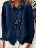 themeisles Women's Large Size Breathable Loose Solid Color Temperament Cotton Linen Shirt Long-sleeved T-shirt