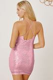 themeisles Sequin Spaghetti Strap Mini Wrap Dress