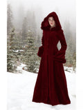 themeisles Cross-border foreign trade Europe and the United States retro fur collar hooded single-breasted solid color waist-trimming body big swing windbreaker coat coat female