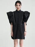 themeisles Original Solid Color Detachable Falbala Black Mini Dress