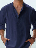 themeisles Men's Linen Shirt Casual Shirt Beach Shirt Henley Shirt Black White Pink Long Sleeve Plain Henley Spring & Summer Hawaiian Holiday Clothing Apparel