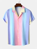 themeisles Summer New Men's Loose Type Lapel Short Sleeve Shirt Hot Sale Beach Shirt Hawaii Casual Gradient Stripe Shirt