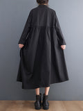 themeisles Urban Floral Applique Pleated Long Sleeves Shirt Dress Midi Dress