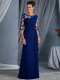 themeisles Long Lace Perspective Round Neck Mid Sleeve Dress Wedding Black Dresses
