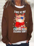 themeisles Women's Sweatshirt Pullover Colorful Christmas Cat Wine Glass Printed Garden Neck Printed Sweatshirt