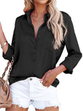 themeisles Satin Long Sleeve V-neck Office Business Shirt Female