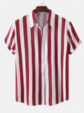 themeisles Summer Hot Sale Men's Printed Striped Short-sleeved Lapel Hong Kong Style Personality Loose Casual Shirt