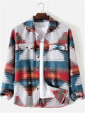 themeisles Casual Fashion Retro Floral Color Blocking Western Style Loose Lapel Long-sleeved Thickened Shirt Cardigan Jacket Men's Shirt