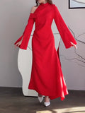 themeisles Flared Sleeves Asymmetric Buttoned Hollow Solid Color Zipper Cold Shoulder Evening Dresses Maxi Dresses