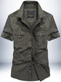 themeisles Men's Shirt Button Up Shirt Casual Shirt Summer Shirt Beach Shirt White Navy Blue khaki Army Green Short Sleeve Plain Lapel Daily Vacation Embroidered Clothing Apparel Fashion Casual Comfortable