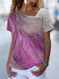 themeisles New Comfortable Casual Women's Summer Tide Loose Type T-shirt Fashion Printing Fashion V-neck Short-sleeved Tops
