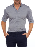 themeisles Metal Decoration Slim Lapel Men's Zipper Shirt Hidden Zipper Fake Button Oxford Stretch Cotton Zipper Shirt Cardigan