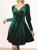 themeisles Surplice Ruched Long Sleeve Mini Dress