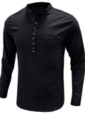 themeisles Standing Collar Men's Cotton Linen Shirt Long-sleeved Henry Collar Shirt Loose Men's Linen Shirt