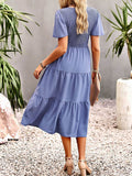 themeisles Solid Color Elastics Short Sleeves Loose Round-neck Midi Dresses