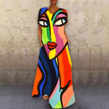 themeisles Retro Portrait Cat V-neck Multicolor Four-sided Elastic Dress