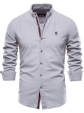 themeisles Spring and Summer Slim Shirt Men's Cotton Linen Breathable Casual Fashion Business Solid Color Long-sleeved Lapel Pleated Shirt Men