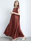 themeisles Simple Loose Sleeveless Solid Color Round-Neck Maxi Dresses