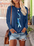 themeisles 3D Digital Printing Cats Long Sleeve Round Neck Top Black Blue Gray
