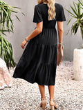 themeisles Solid Color Elastics Short Sleeves Loose Round-neck Midi Dresses