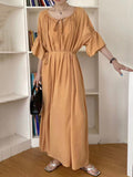 themeisles Solid Color Loose Half Sleeves Round-Neck Midi Dresses