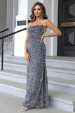 themeisles Sequin Backless Split Maxi Dress