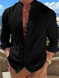 themeisles Men's Shirt Linen Shirt Button Up Shirt Casual Shirt Summer Shirt Black White Pink Long Sleeve Plain Band Collar Summer Spring & Fall Daily Vacation Clothing Apparel