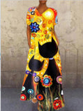 themeisles Retro Portrait Cat V-neck Multicolor Four-sided Elastic Dress
