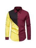 themeisles Casual Retro Men's Colorblocking Shirt Autumn and Winter New Lapel Colorblocking Slim Men's Long-sleeved Shirt