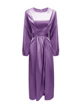 themeisles Zipper Tied Waist Solid Color High-Waisted Wrap Round-neck Maxi Dresses
