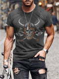 themeisles Summer New Men's Slim Viking Mythology Printed Round Neck Casual Sports 3D T-shirt