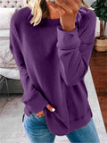 themeisles Women's Solid Color Women's Commuter Tops Loose Casual Splicing Round Neck Long Sleeve T-shirt S-5XL