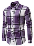 themeisles Autumn and Winter New Multi-color Men's Plaid Loose Casual Lapel Long-sleeved Shirt Thickened Shirt Cardigan