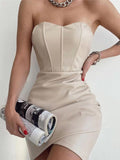 themeisles Split-Joint Solid Color Pleated Sleeveless Skinny Tube Mini Dresses