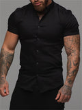 themeisles Men's Shirt Button Up Shirt Casual Shirt Summer Shirt Black White Dark Navy Short Sleeve Plain Turndown Street Daily Clothing Apparel Fashion Casual Comfortable