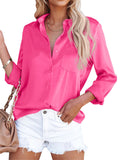 themeisles Satin Long Sleeve V-neck Office Business Shirt Female