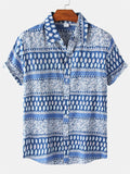 themeisles Men's Floral Short-sleeved Shirt Youth Men's Men's Shirts Spring and Summer New Short-sleeved Loose Type Lapel Shirt