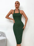 themeisles Ribbed Halter Neck Wrap Dress