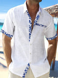 themeisles Men's Linen Shirt Casual Shirt Summer Shirt Beach Shirt Black White Pink Short Sleeve Plain Lapel Spring & Summer Hawaiian Holiday Clothing Apparel Front Pocket