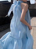 themeisles Solid Color Sleeveless Loose Halter-Neck Midi Dresses