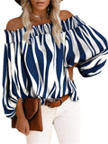 themeisles Summer and Autumn Personality New Stripes Sexy Fashion A Shoulder Set Head Chiffon Shirt Regular Sleeves Commuter Style Long-sleeved Shirt Female