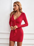 themeisles Plunge Long Sleeve Mini Dress