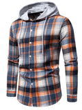 themeisles Color Blocking Plaid Long-sleeved Tops Youth College Style Hooded Drawstring Versatile Casual Shirt Cardigan