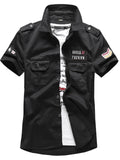 themeisles Summer New Short-sleeved Shirt Men's Solid Color Workwear Big Yards Slim Half-sleeved Shirt Men's Military Shirt